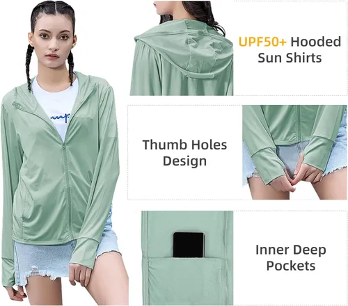 Miniatura 5 de American Trends Sudadera ligera con capucha para mujer con protección solar UPF 50+ y cremallera