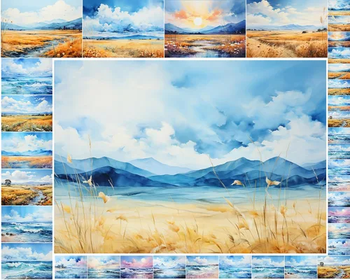 Miniatura 14 de Paquete de papel Decoupage (35 hojas de 6 x 8 pulgadas), hermosos paisajes serenos de cabañas y bosques en invierno, FLONZ - Tarjetas de ilustración