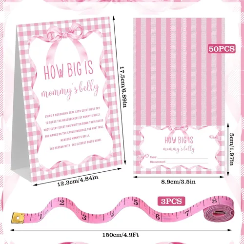 Miniatura 3 de Sinload Juego de 54 piezas de arco rosa para baby shower, coqueta rosa con lazo para medir el vientre, incluye el signo de vientre de mamá 50