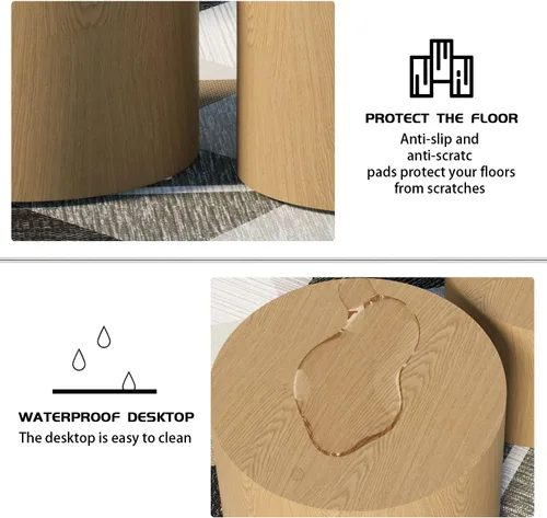 Miniatura 5 de JUSTONE Juego de mesa auxiliar anidable de 2 piezas, mesas redondas de madera de roble moderno para sala de estar para dormitorio y oficina en casa