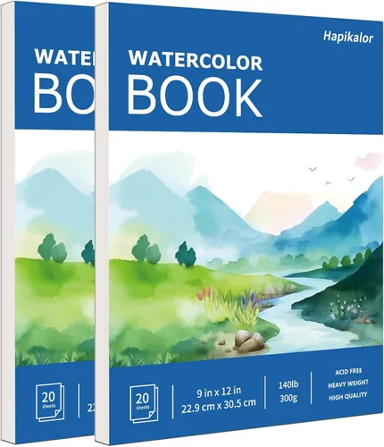 Miniatura 18 de Hapikalor Bloc de Papel de Acuarela, Papel de Acuarela de 9"x12", Libro de Papel de Dibujo y Pintura de Artista de 140lb/300gsm, Suministros de Arte