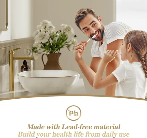 Miniatura 4 de Phiestina FH01-BG-V - Grifo de lavabo de baño de oro cepillado, un solo agujero, grifo alto de baño de una sola manija, con drenaje desplegable