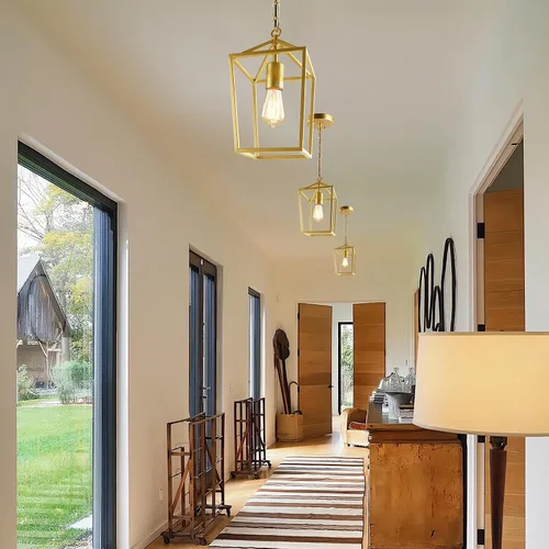 Miniatura 9 de Sheetea Paquete de 2 luces colgantes doradas para isla de cocina, modernas luminarias colgantes de mediados de siglo lámpara colgante para cocina