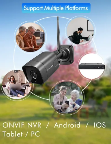 Miniatura 3 de ONVIF Cámara bala WiFi para exteriores para seguridad del hogar, cámaras de vigilancia IP de 1080P, visión nocturna de 65 pies, detección de Negro