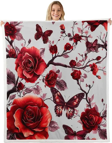 Miniatura 17 de Manta de franela azul rosa para todas las estaciones, manta de cama gótica de mariposa para decoración del hogar kawaii, manta rústica con flores