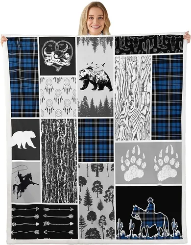 Miniatura 34 de Erosebridal Manta de vellón de animales del bosque, 40 x 50 pulgadas, con temática de caza de osos, ciervos, lobos, manta de felpa mullida