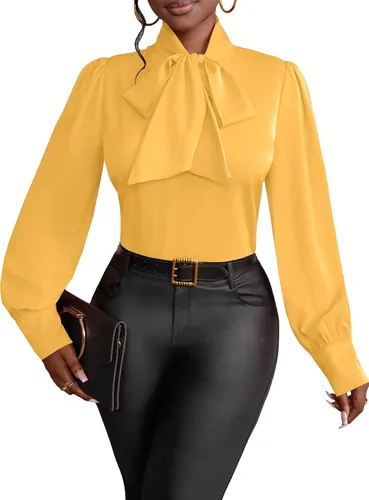 Miniatura 21 de Vrtige Camisa de mujer elegante con cuello de lazo, manga larga, blusa para la oficina