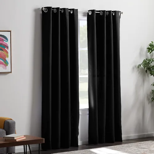 Miniatura 6 de Linenspa Juego de 2 paneles de cortinas opacas 85% - Cortinas negras de 84 pulgadas de largo, aislamiento térmico, reducción de ruido, esenciales
