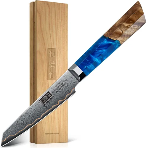 Miniatura 9 de HOSHANHO Cuchillo Santoku de Damasco de 7 pulgadas, cuchillo de chef de acero de Damasco de 67 capas, cuchillos de cocina profesionales ultra