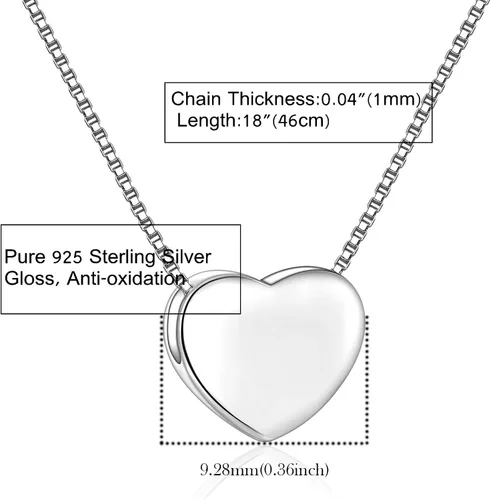 Miniatura 6 de Candyfancy Collar con colgante de corazón de plata de ley 925 para mujer cadena de caja de 180in Metal