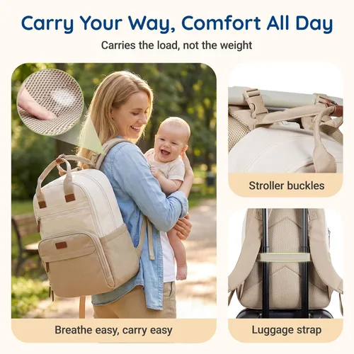 Miniatura 6 de Mommore Mochila para pañales expandible grande para bebé para 2 niños/gemelos con bolsillo húmedo y seco, mochila para pañales de viaje para mamá