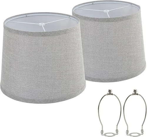 Juego de 2 pantallas de lámpara gris, pantallas de tambor, pantalla de lámpara de 25.4 cm de altura, pantallas de lámpara para lámpara de mesa,