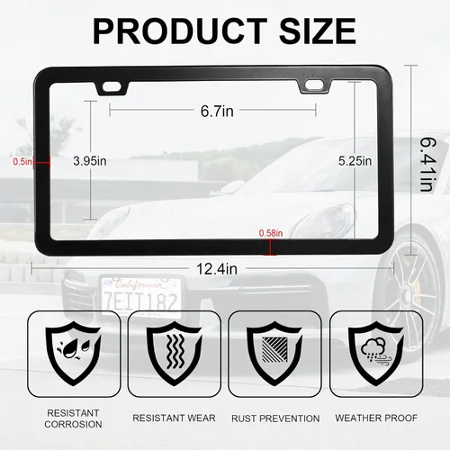 Miniatura 3 de LivTee Marcos Negros para Placas de Matrícula, Cubiertas de Placas de Matrícula de Acero Inoxidable de 2 Agujeros, 2PCS Soporte para Placas
