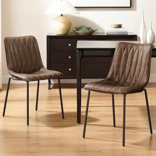 Art Leon Sillas de comedor, juego de 2, sillas tapizadas de piel sintética para cocina, comedor, sillas laterales modernas sin brazos con patas de