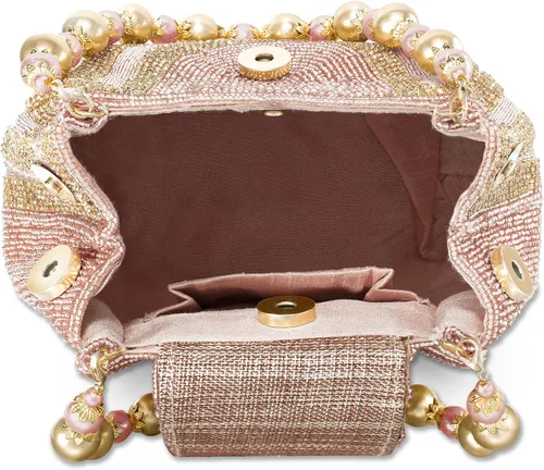 Miniatura 7 de Aheli Potli - Bolsas de noche para mujer, bolso de mano étnico para novia con cordón (P59C), Oro Rosa