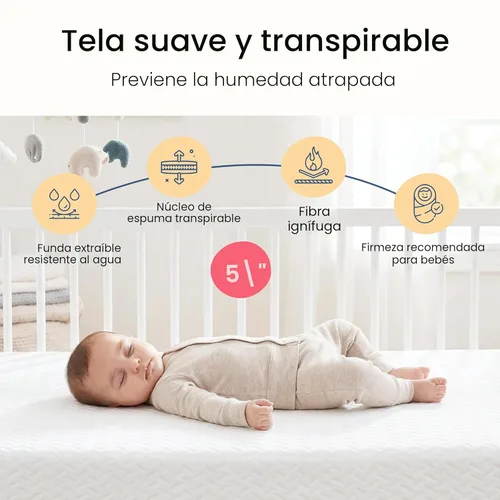 Miniatura 5 de Dream On Me Baby Fairy Dust - Colchón para cuna y niños pequeños de 5 pulgadas, certificado GREENGUARD Gold y JPMA, superficie resistente al agua