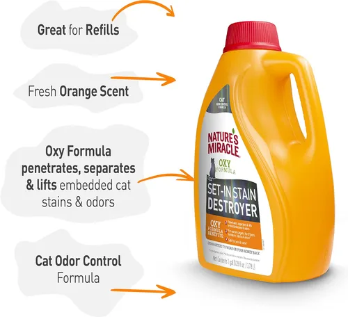 Miniatura 6 de Nature's Miracle Destructor de manchas instalado, 1 galón, para desorden de gatos, fórmula Oxy con aroma a naranja
