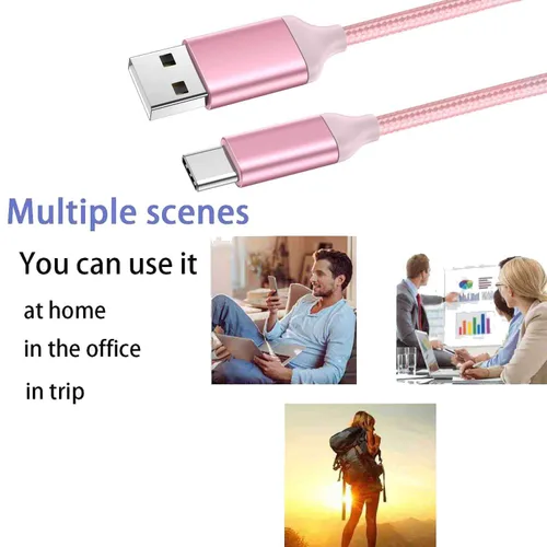 Miniatura 7 de Awnuwuy [2 unidades de 10 pies] Cable de carga USB tipo C rosa, cable largo para Android auto, USB A a USB C, cable de carga rápida para Samsung