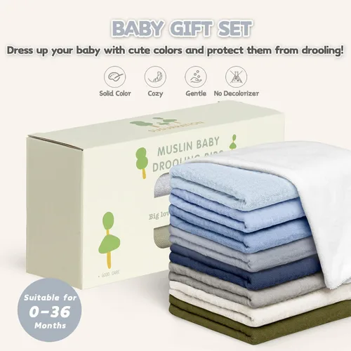 Miniatura 7 de Susurration Baberos de muselina para bebé 8 paquetes, baberos tipo bandana, baberos ajustables suaves cuadrados para babeo de bebé unisex para niñas