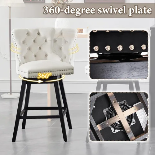 Miniatura 5 de Taburetes de bar con altura de mostrador, taburetes de bar giratorios 360 con respaldos, sillas tapizadas de tela de terciopelo de alta calidad