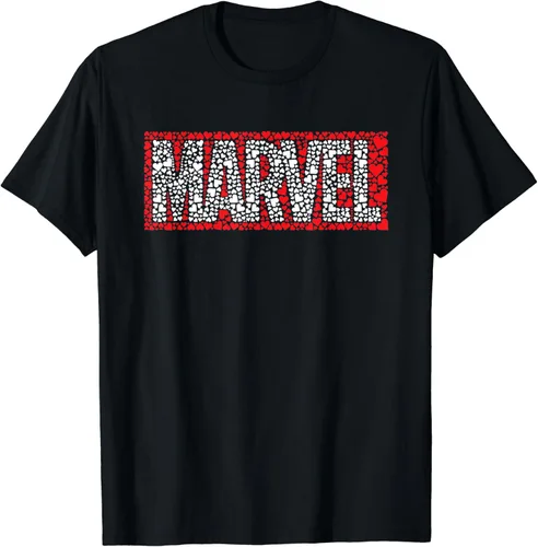 Marvel Camiseta con logotipo de corazones de ladrillo rojo para el día de San Valentín Negro S