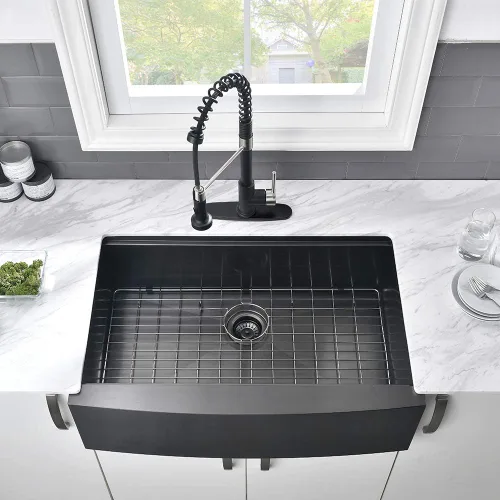 Miniatura 2 de Fregadero de cocina negro de 84 cm para casa de campo con estación de trabajo-VASOYO 33x22 Fregadero de cocina negro de acero inoxidable para casa