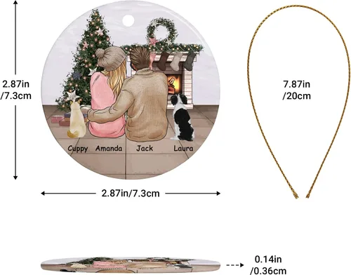 Miniatura 3 de Adorno de Navidad familiar personalizado 2022, nombre personalizado de raza, gato, perro, para pareja de Navidad, círculo redondo, adorno
