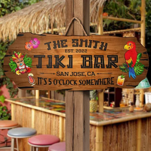 Miniatura 7 de Artsy Woodsy Letrero de madera personalizado con estampado de barra Tiki (no tallado ni neón), decoración de verano, cartel de piscina, patio