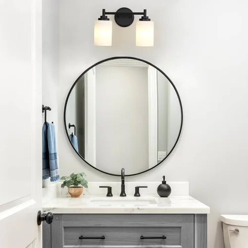 Miniatura 5 de Lámpara de baño negra mate, 2 luces para tocador de baño con pantalla de vidrio esmerilado blanco, modernos apliques de pared para dormitorio