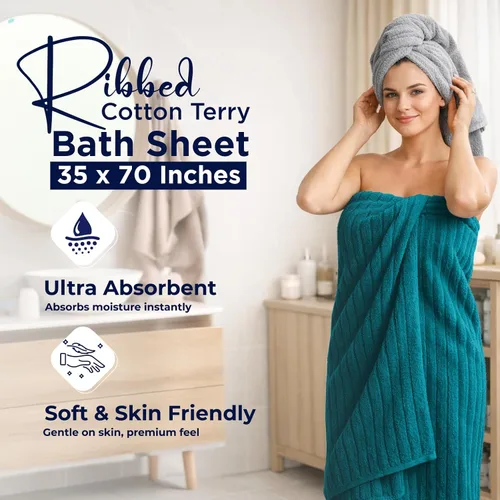 Miniatura 18 de DAN RIVER Paquete de 2 sábanas de baño de 35x70 pulgadas, sábanas de baño jumbo acanaladas para adultos, toallas grandes gruesas y absorbentes