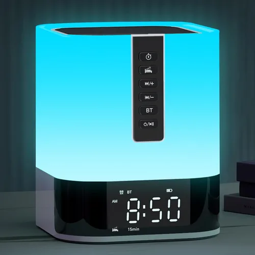 Máquina de Sonido de Ruido Blanco con Reloj Despertador y Altavoz Bluetooth, 48 Luces Nocturnas, 16 Sonidos Relajantes para Dormir para Bebés,