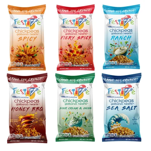 Miniatura 22 de Festive Celebrate Snacktime Pack de bocadillos gourmet de crema con garbanzos tostados, 8 bolsas de 1 oz de garbanzos crujientes con proteínas