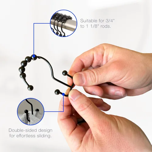 Miniatura 5 de 2 lbDepot - Ganchos de anillos para cortina de ducha – Acero inoxidable 18/8 de alta calidad – Ganchos dobles con rodillos de fácil deslizamiento