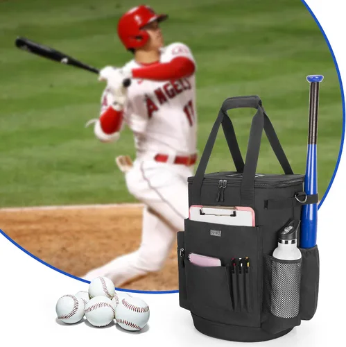 Miniatura 7 de Goburos Cubo de pelota de béisbol con gran capacidad, bolsa de entrenador de sóftbol con parte inferior antideslizante de EVA, espacio para bate