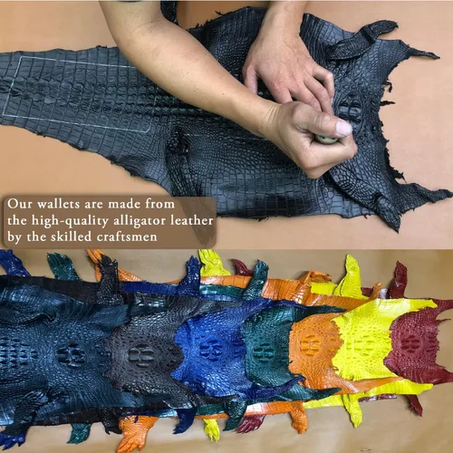 Miniatura 6 de Alligator - Cartera de cuero plegable personalizada para hombre cocodrilo con bocina de cocodrilo billetera a medida bloqueo RFID regalo de doble