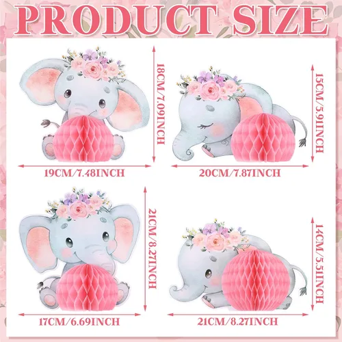 Miniatura 2 de Lenwen 8 piezas de decoración de elefante rosa para baby shower, centros de mesa de baby shower, decoración de fiesta de elefante, centros de mesa