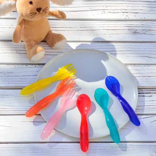 Miniatura 3 de Youngever 18 utensilios de plástico para niños pequeños, tenedores de plástico para niños, tamaño grande, apto para lavavajillas, juego de 9 en 9