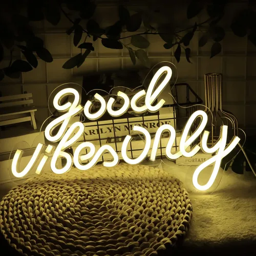 Miniatura 10 de Good Vibes Only - Letreros de neón para decoración de pared, luces de neón, letreros LED adecuados para sala de estar, bar de cerveza, sala de Blanco