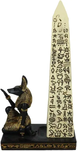 Miniatura 4 de Ebros Gift Tema egipcio Anubis Chacal Perro Deidad Arrodillado por pilar de obelisco jeroglífico Quemador de incienso Escultura Estatuilla de resina