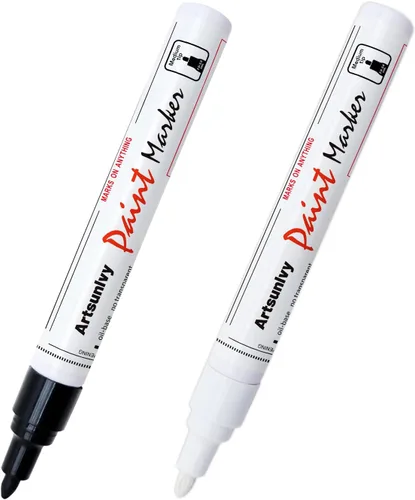 Miniatura 8 de Artsunlvy Rotuladores de pintura permanentes, paquete de 2 marcadores impermeables a base de aceite blanco y negro para neumáticos, caucho, madera