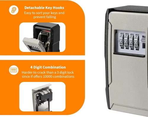 Miniatura 4 de UPGRADE - Caja de bloqueo de llaves de gran capacidad, resistente a la intemperie, para llaves de automóvil, llavero, llaves de casa, caja de Gris