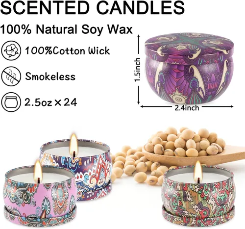 Miniatura 3 de Set de regalos de velas perfumadas de 24 piezas, velas de Adviento de cera de soja en lata de viaje para el hogar, velas en frasco de 2.5 oz