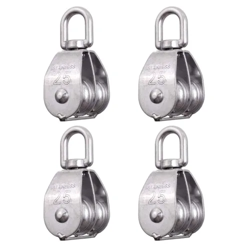 Miniatura 10 de Rocaris Paquete de 2 bloques de polea doble de elevación M50 304 Grúa de acero inoxidable Gancho giratorio de doble polea de carga de rodillos