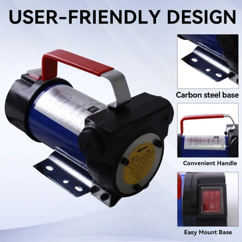 Miniatura 5 de Bomba de transferencia de combustible diésel de 175 W, flujo alto de 45 l/min con boquilla manual, kit de manguera transparente de 1 pulgada