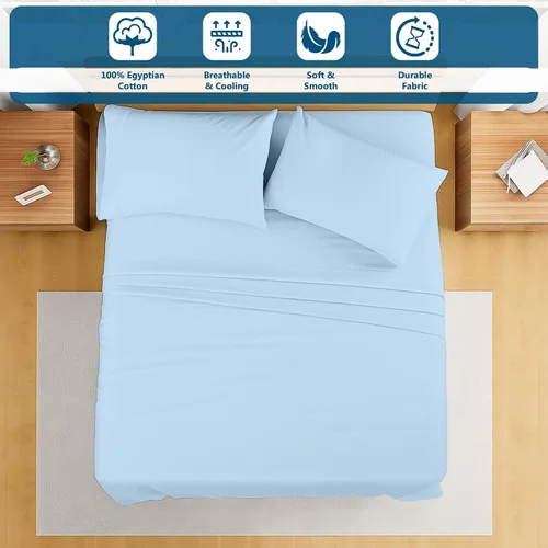 Miniatura 113 de Shreem Linen Olympic - Juego de sábanas tamaño Queen de 66 x 80 pulgadas, 100% algodón egipcio, juego de ropa de cama de 4 piezas, se adapta a Azul