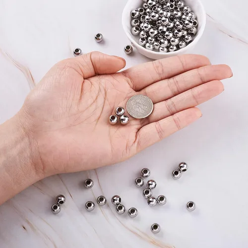 Miniatura 3 de Fashewelry 100 cuentas espaciadoras redondas de acero inoxidable Rondelle de 0.315 in pulido de metal liso para hacer joyas agujero: 0.138 in
