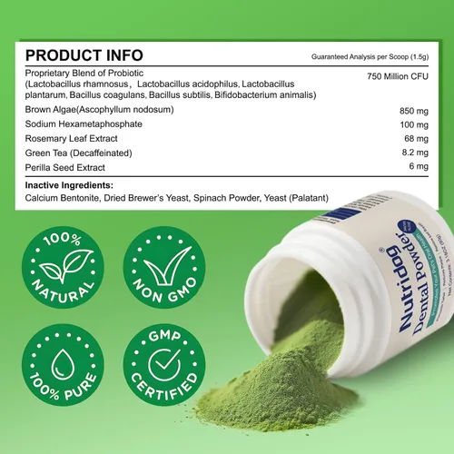 Miniatura 9 de Polvo dental para perros, polvo de limpieza de dientes de perro para eliminar la placa dental, placa y polvo de mal aliento con probióticos y algas