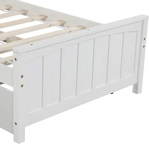 Miniatura 4 de MERITLINE Cama individual con nido, cama corrediza de plataforma con cabecero y estribo para niñas y niños, no necesita somier, (blanco)