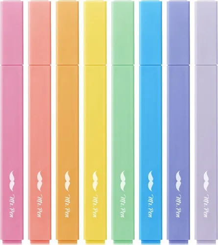 Mr. Pen - Resaltadores estéticos, 8 piezas, punta cincel, colores surtidos, resaltadores para la Biblia sin goteos Colores amigables