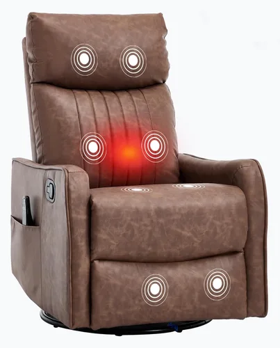 Miniatura 11 de PELUMY Silla Reclinable Mecedora Giratoria 360 para Adultos, Silla Mecedora de Guardería con Calor y Masaje, Silla Reclinable Deslizante para Beige